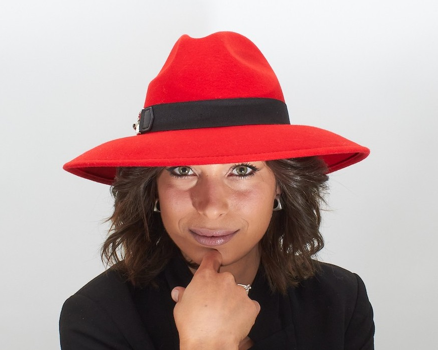 Red lady hat in casual style, perfect for sunny days