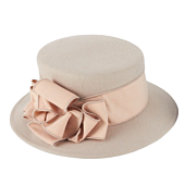 Light rose felt hat with a wide ribbon and a bow