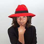 Red Felt Hat with Black Ribbon