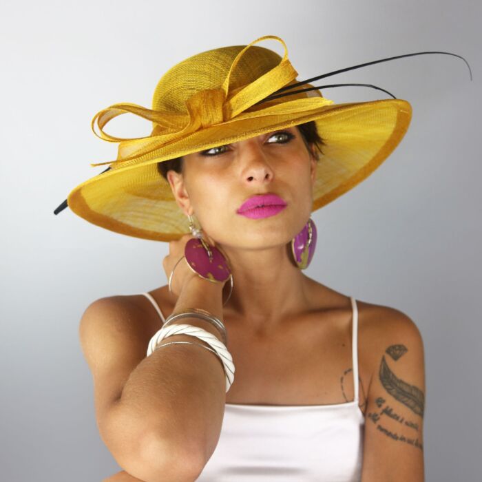 Yellow Sinamay Hat with a Bow 