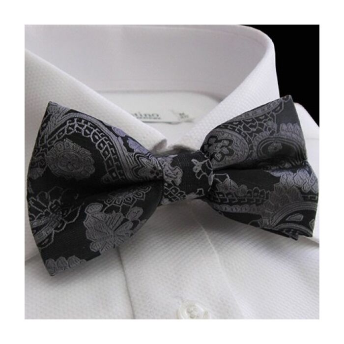 Black & Silver Paisley Bow Tie