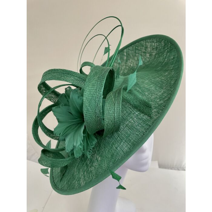 Green teardrop shaped fascinator