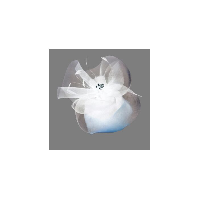 White fascinator with flower and feathers