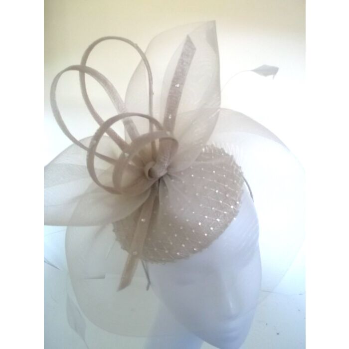 Champagne fascinator embellished with sparkling rhinestones