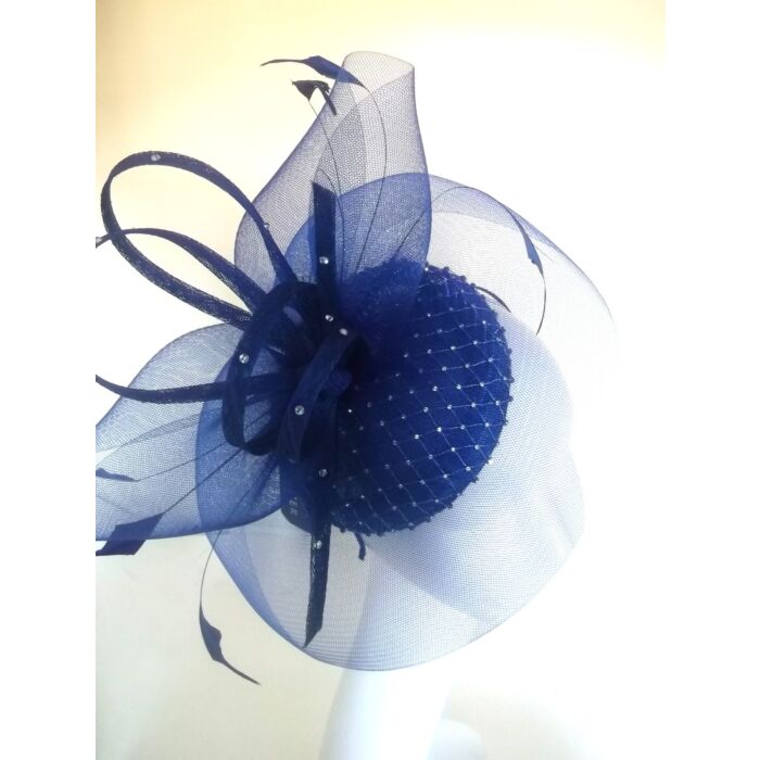 Sapphire fascinator covered in sparkling beading