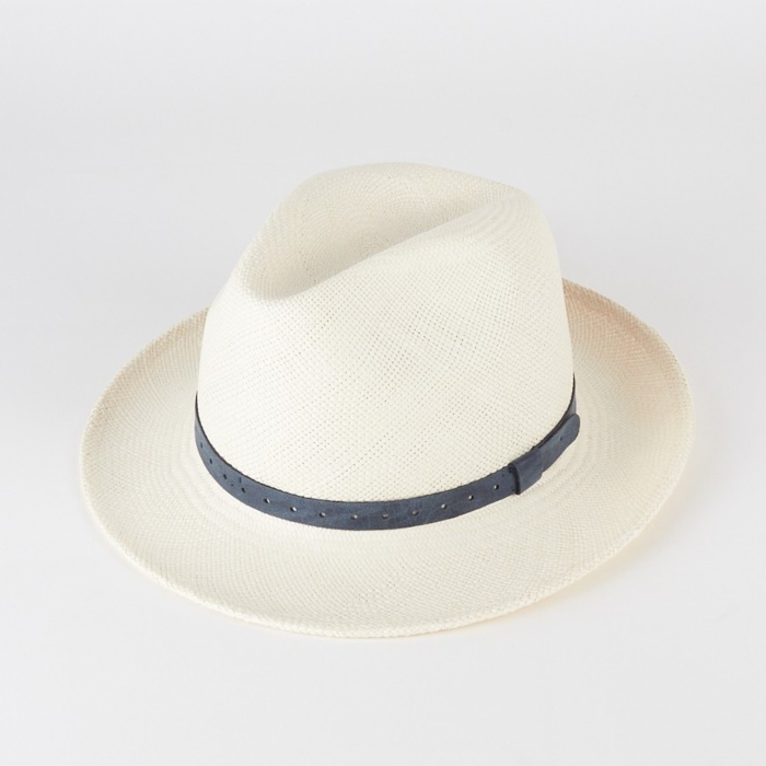 Milky White Panama Hat with Blue Ribbon