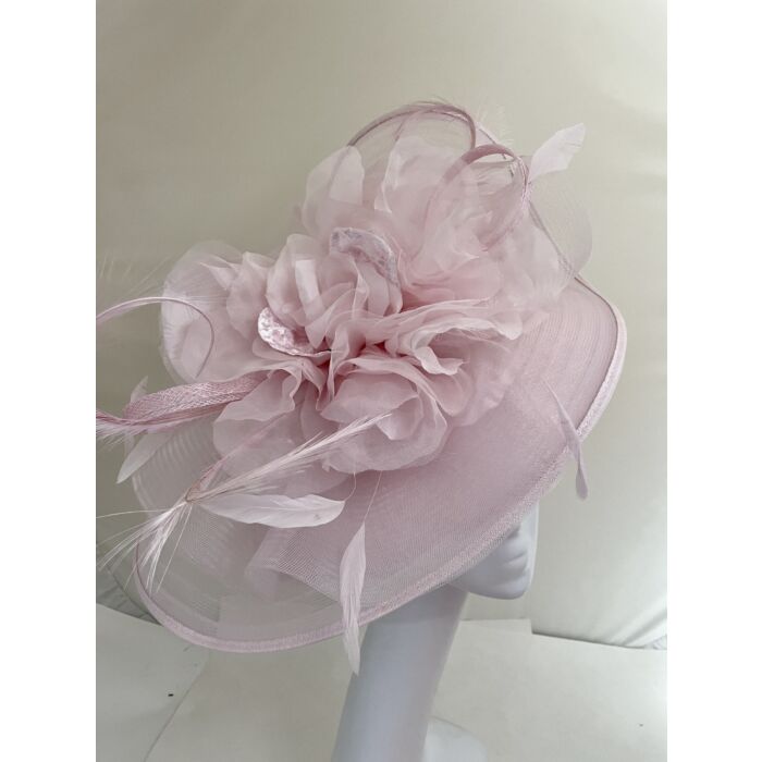 Large blush fascinator with waves, large flower and feathers
