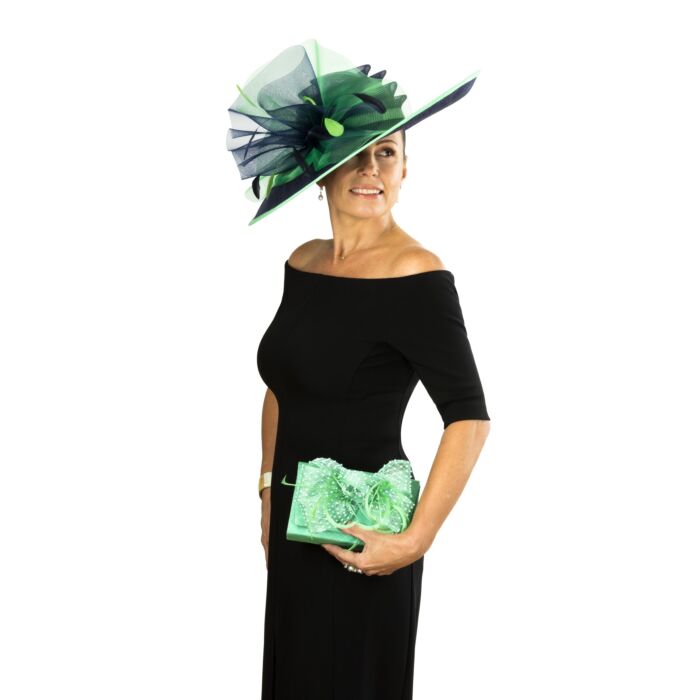 Green and blue fascinator 