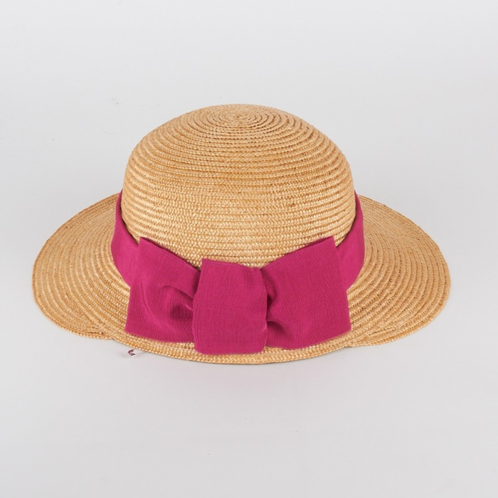 Straw Hat with Magenta Bow