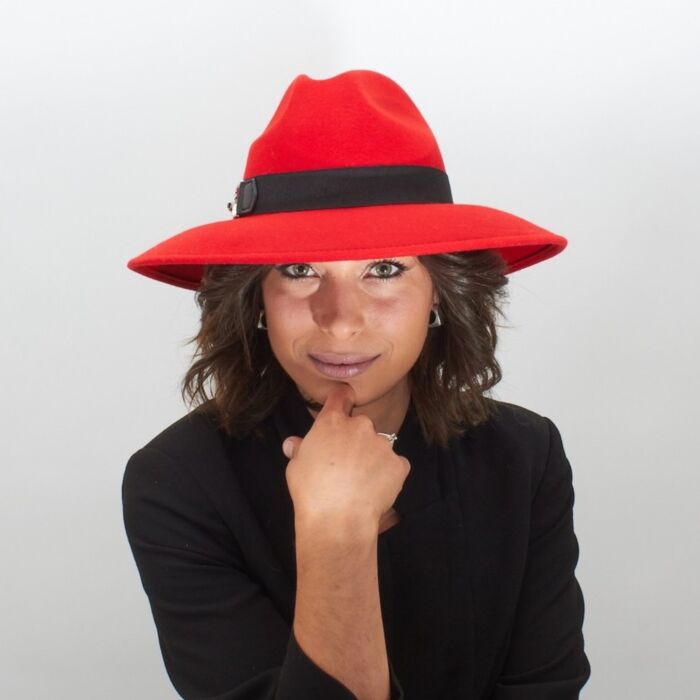 Red Felt Hat with Black Ribbon