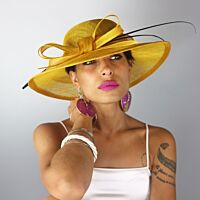 Yellow Sinamay Hat with a Bow 