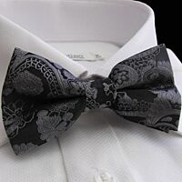 Black & Silver Paisley Bow Tie