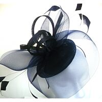 Navy blue fascinator, with veil and swirls