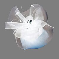 White fascinator with flower and feathers