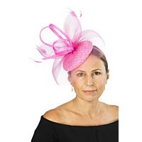 Cerise pill box fascinator covered in  sparkling beading