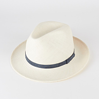 Milky White Panama Hat with Blue Ribbon