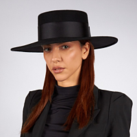 Black Zorro Hat with a Wide Brim, Ribbon and Triple Bow