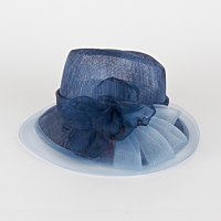 Airforce Blue Sinamay Hat with Rosette and Swirls