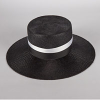 Black Straw Hat with Black and White Ribbon