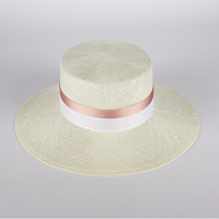 Cream Straw Hat with Powder Pink and White Ribbons