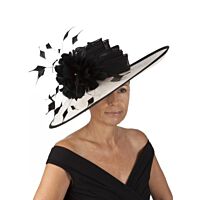 Black and white fascinator with tiers and plume