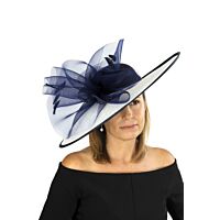 Large navy blue/white fascinator 