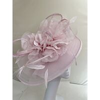 Large blush fascinator with waves, large flower and feathers
